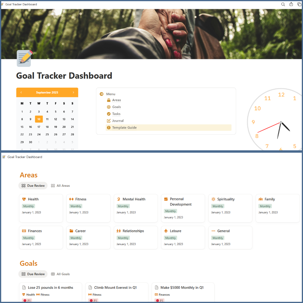 Goal Tracker Dashboard Notion Template