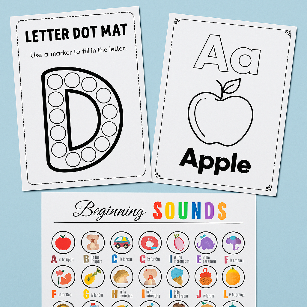 Printable tracing, counting, sorting, alphabet and number worksheets for early learners