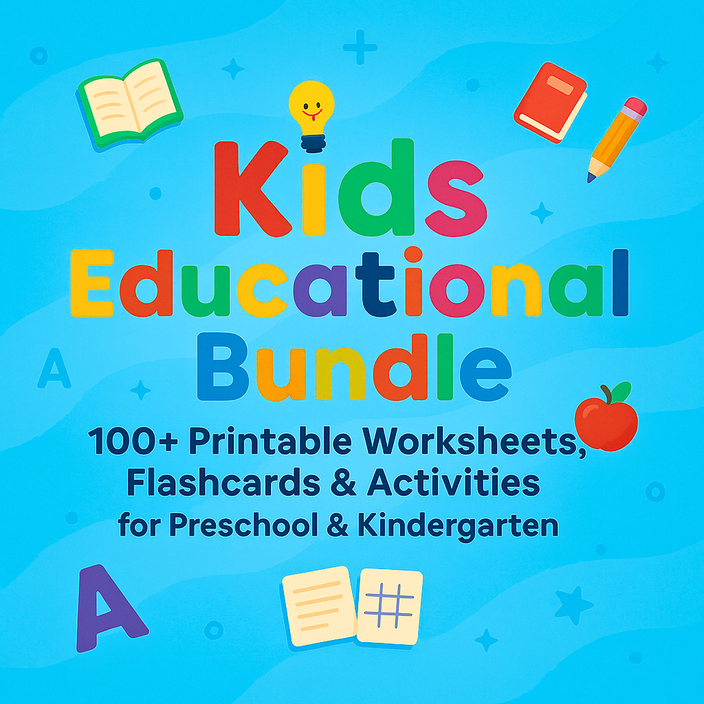Kids educational printable bundle with colorful flashcards and worksheets for preschool and kindergarten