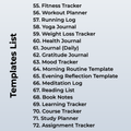 List of templates for fitness, health, and lifestyle tracking on a light gray background.