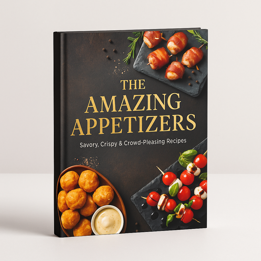 Elegant cookbook cover featuring gourmet appetizer images – The Amazing Appetizers by Distar