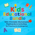 Kids educational printable bundle with colorful flashcards and worksheets for preschool and kindergarten