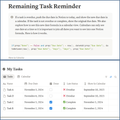 Notion page with 'Remaining Task Reminder' and a list of tasks with due dates and statuses.