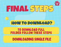 Instructions on how to download a full folder or single file with colorful text on a blue grid background.