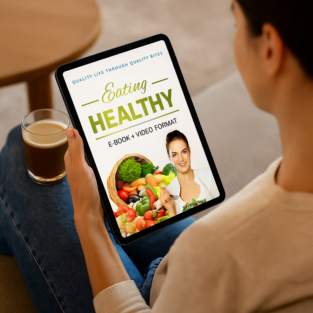 Person holding a tablet with a health and wellness app on a casual setting